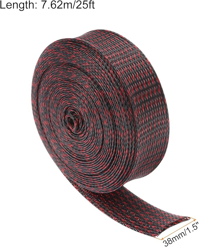 25ft PET Expandable Wire Loom 1.5 Inch, PET Braided Wire Sleeving Cable Management Sleeve Tubing [for Audio Video Home Office Cord Protector]-Black Red