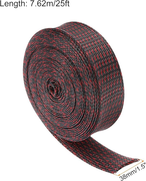 25ft PET Expandable Wire Loom 1.5 Inch, PET Braided Wire Sleeving Cable Management Sleeve Tubing [for Audio Video Home Office Cord Protector]-Black Red