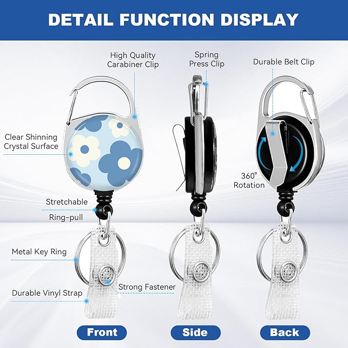 2 Pack Flower ID Badge Holder with Heavy Duty Retractable Reel Keychain for WomenStudents,Teachers, Nurses, Office Use 7