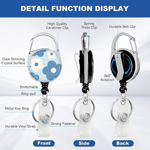 2 Pack Flower ID Badge Holder with Heavy Duty Retractable Reel Keychain for WomenStudents,Teachers, Nurses, Office Use 7