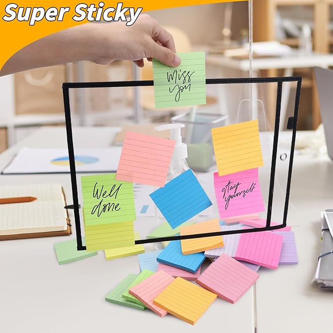 60 PCS Lined Sticky Notes 3x3In Colorful Sticky Notes 75 Sheets/Pad 12 Colors,Bright Ruled Post Stickies Multicolor Memo Note Pads for Teacher Student School Office Meeting Blank Desk Pads,4500 Sheets