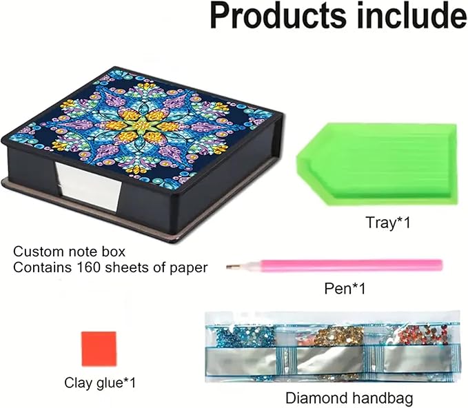 Mandala Diamond Painting Kit Note Box,Flower Memo Paper Storage Box Diamond Art,Sticky Note Holder Diamond Art,Diamond Painting Memo Pad For Office Desk. (Mandala)