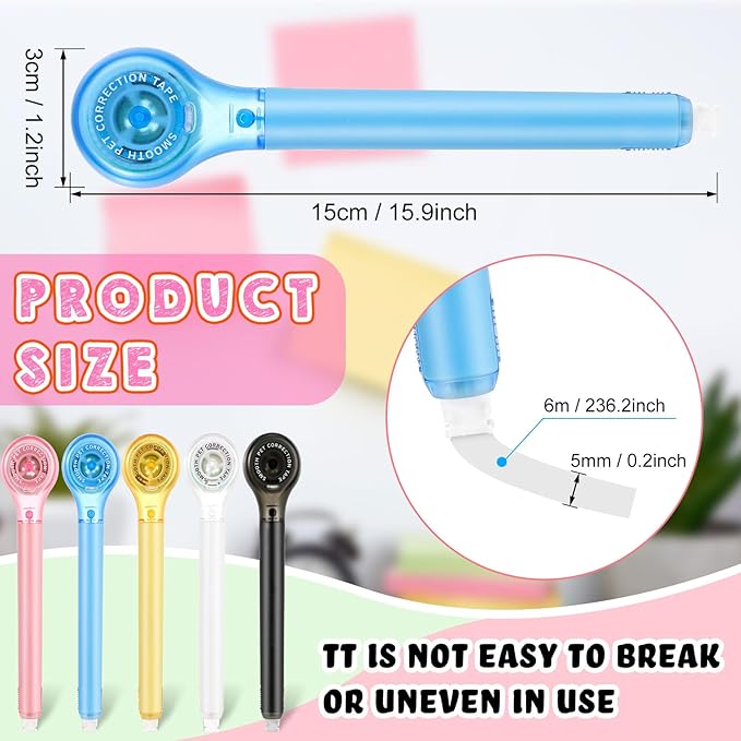 Gersoniel 25 Pack Correction Tape Pen Correctional Ink Tape Push Pull Protective, Easy to Use Applicator for School Office Supplies, 0.2 x 236 Inch (Bright Colors)