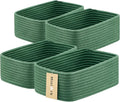 Small Storage Baskets for Organizing | Closet Organizer Bins | Shelf Toy Basket | Woven Rope Baskets | Cube Decorative Box | Shallow Basket | 11.5x7.5x4.7” | 4 Packs Green