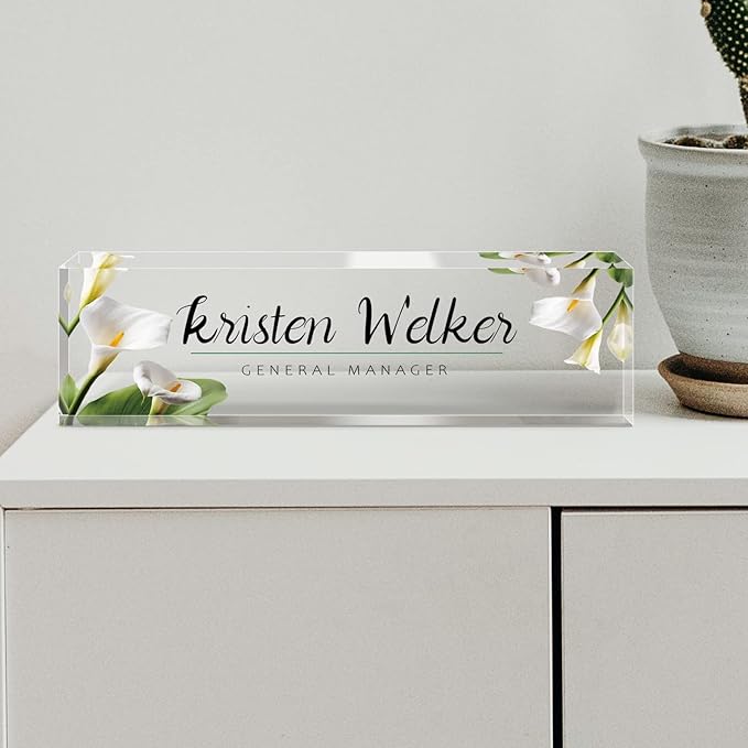 Personalized Office Name Plate for Desk, Custom Employee Appreciation Gifts, Acrylic Desk Name Plate Funny, Desk Decorations Gift, Acrylic Desk Ornaments (Style-Lily)…