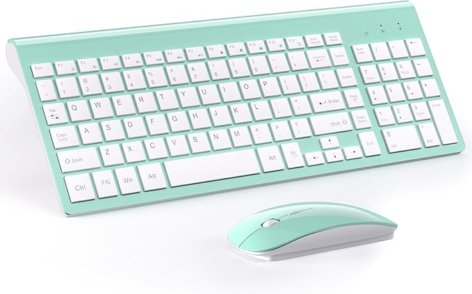 Wireless Keyboard and Mouse Ultra Slim Combo, TopMate 2.4G Silent Compact USB 2400DPI Mouse and Scissor Switch Keyboard Set with Cover, Batteries Included, for PC/Laptop/Windows/Mac - Mint Green