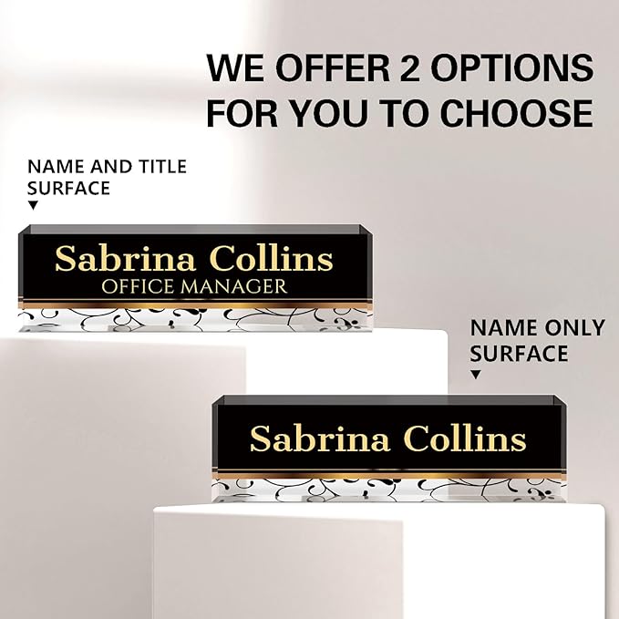 Name Plate for Desk, Desk Name Plate Personalized, Office Decor for Women Men, Acrylic Desktop Accessories, Office Appreciation Gifts for Boss Social Workers Nurse Teacher Employee (Black Stripes)