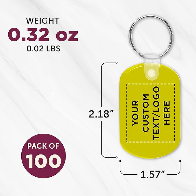 DISCOUNT PROMOS Tag Soft Plastic Keychains - 100 pack - Customizable Text, Logo - Small Key Tag Chain For Staying Organized - Rubber Key Ring Keychain – Yellow