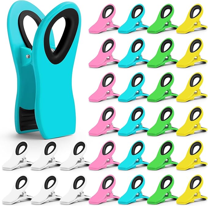 Jetmore 30 Pack Chip Clips Bag Clips, Binder Clips, Multipurpose Magnetic Plastic Food Clip, Multicolor Refrigerator Magnet Clip, Office Paper Clamps