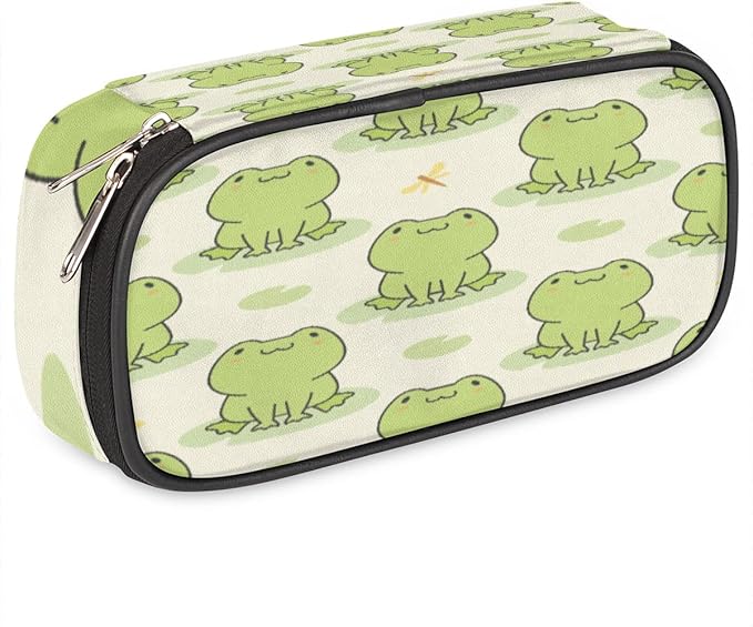 Pardick Cute Frog Big Capacity Pencil Pen Case Animal Frog Large Pencil Pouch with Zipper Compartments Pencil Bag for Boys Girls Adults Student Office School Supplies
