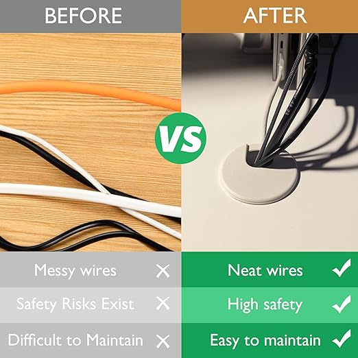 10 Pcs Desk Grommet 1-3/8" / 35 mm, Desk Cord Hole Cover, Cable Grommet ABS Plastic, Desk Hole Grommet for Home & Office Pc, Detachable Cable Cord Organizer-White