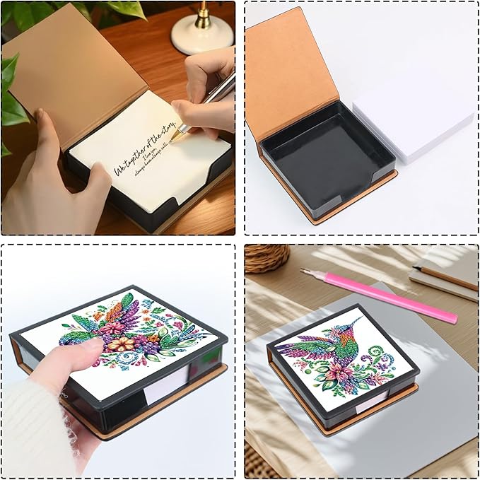 2 pcs Bird Diamond Painting Kit Note Box,Memo Paper Storage Box Diamond Art,Sticky Note Holder Diamond Art,Diamond Painting Memo Pad for Office Desk. (Bird)