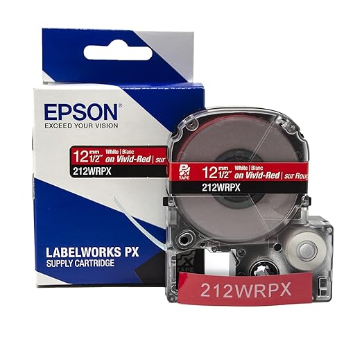 Epson LABELWORKS 212WRPX Genuine PET (Polyester) Tape Cartridge - White on Red Label Maker Tape - 1/2" (12MM) Wide, 30'