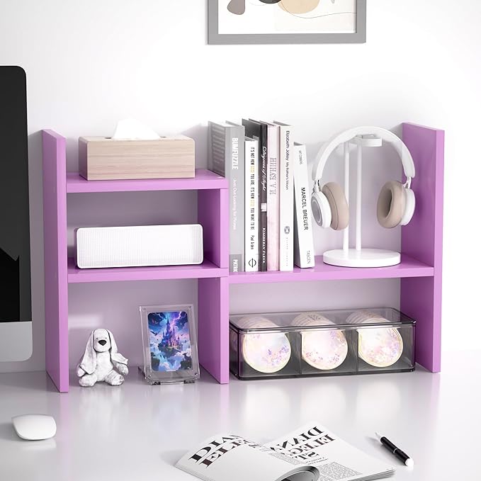 Jerry & Maggie Desktop Organizer Office Storage Rack Adjustable Wood Display Shelf Birthday Gifts Toy Home Decor Free Style Rotation Display True Natural Stand Shelf (Violet)