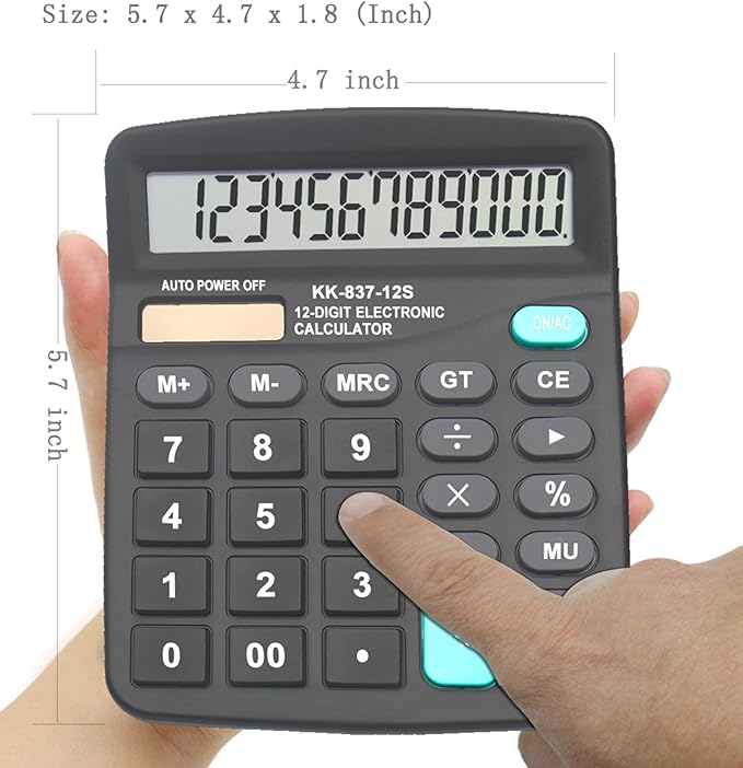 Calculators for Desk, BESTWYA 12-Digit Dual Power Handheld Desktop Calculator with Large LCD Display Big Sensitive Button (Black,Pack of 4)