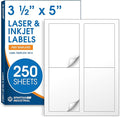 3 1/2" X 5" Matte White Printable Labels for Inkjet and Laser Printers - 250 Sheets, 1000 Custom Stickers for Shipping Labels, Address Stickers, Organization - Spartan Industrial Template R016