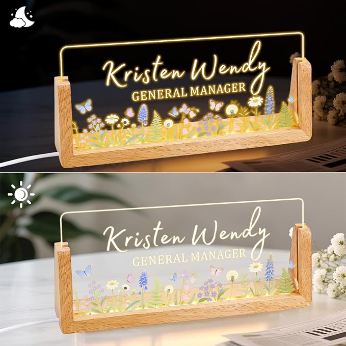 Ships Next Day, Custom Name Plate for Desk - Business Light Up Acrylic Desk Name Plate Personalized Elegant Office Gift for Boss Coworker Teacher Employee Appreciation Gift, Office Decor for Women Men