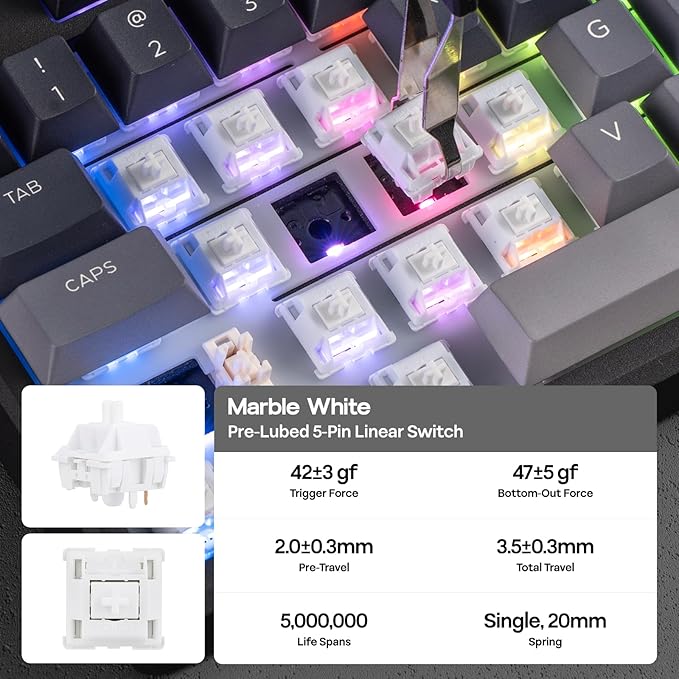 EPOMAKER Galaxy100 Lite QMK/VIA Gaming Keyboard with 8000mAh Battery and Numpad, 1800 Aluminum Mechanical Keyboard, USB-C/BT/2.4Ghz, Hot-Swap, Creamy Sound (Black, Marble White Switch)