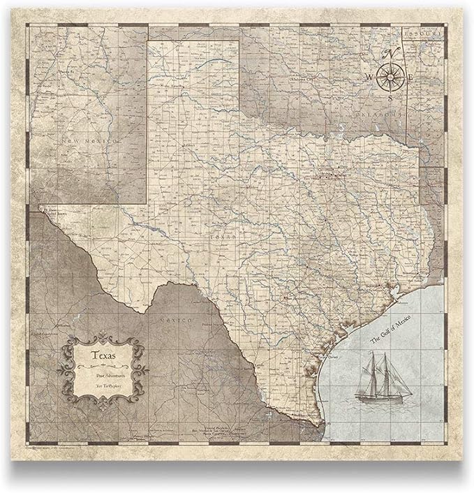 Push Pin Texas Map Board - With Push Pins to Mark Texas Travel - Handmade in Ohio, USA - Design: Rustic Vintage