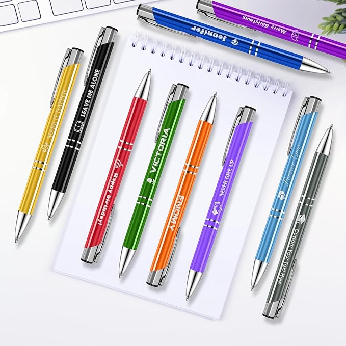 ENOMY 50 Pcs Personalized Pens Bulk Custom Pens with Logo Text Name Black Ballpoint Pens Inspirational Writing Pens, Gift for Teacher Student College Office Wedding Christmas Birthday