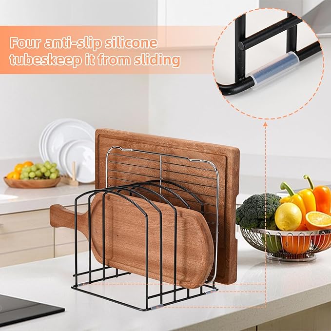 5-Slot (One Size Slot) Cutting Board Organizer, Bakeware Organizer, and Kitchen Cabinet Organizer for Baking Trays and Cookie Sheets - Black - 1pc