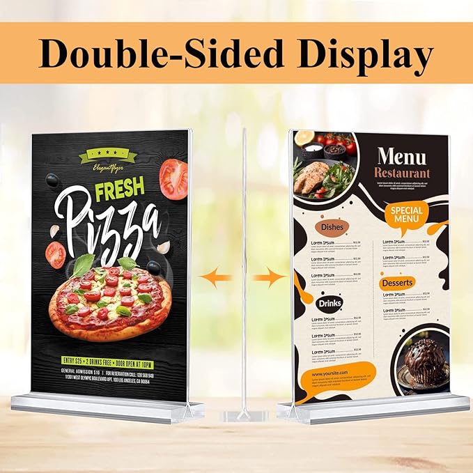 Arrobust Acrylic Sign Holder 8.5 x 11, Double Sided Clear Acrylic Display Table Signs Stand, T Shape Flyer Holder Plastic for Picture Paper Frame Holder Home Office Menu Retail Show Fair, 6 Pack