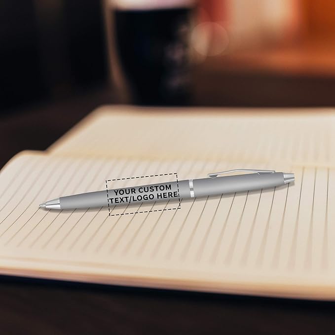 DISCOUNT PROMOS Custom Langham Ballpoint Pens Set of 100, Personalized Bulk Pack - Black Ink, Great for Office, School, Business, Tradeshows - Silver