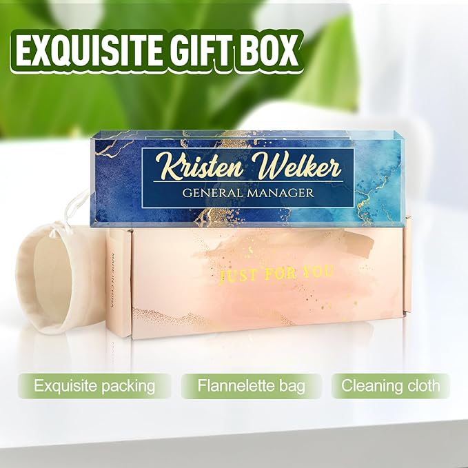 Name Plate for Desk, Desk Name Plate Personalized, Blue Office Decor for Women Men, Acrylic Desktop Accessories, Office Gifts for Boss Nurse Teacher Coworker, Employee Appreciation Gift (Blue Coast)