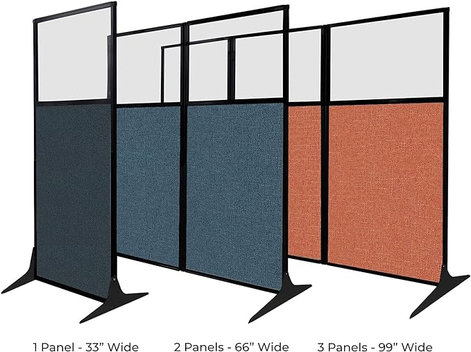 Versare Workstation Partition | Portable Wall Divider | Modern Office Cubicle | Free Standing Privacy Screen | Flexible Work Space | 33" x 70" W/Window, Blue Spruce Fabric Panels