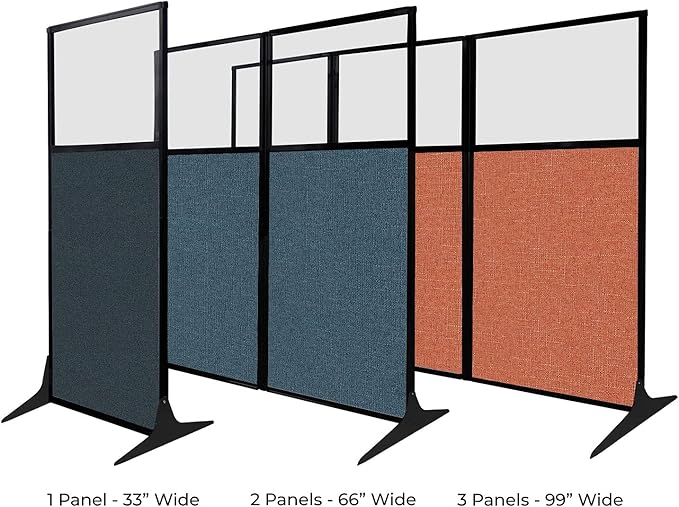 Versare Workstation Partition | Portable Wall Divider | Modern Office Cubicle | Free Standing Privacy Screen | Flexible Work Space | 66" x 70" W/Window, Mocha Fabric Panels