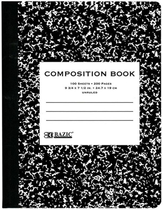 BAZIC Products Composition Book Blue Marble Unruled Ruled 100 Sheet Notebook, Blank Page Journal Comp Notebooks for School, 1-Pack