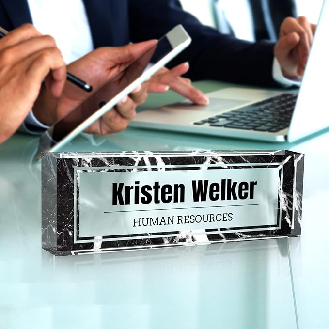 Custom Name Plate for Desk, Desk Name Plate Personalized, Office Decor for Women Men, Acrylic Desktop Accessories, Office Gifts for Coworkers Boss Teacher, Employee Appreciation Gifts (Black Marble)