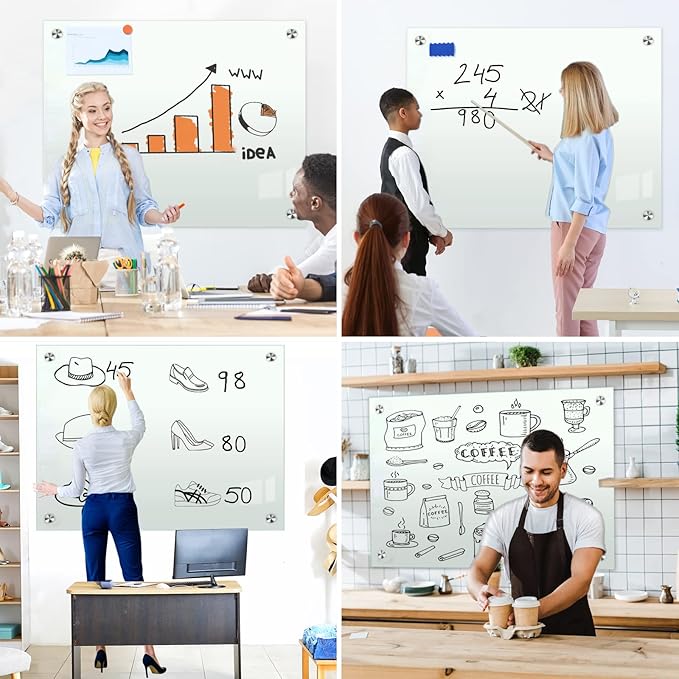 H-Qprobd Glass White Board for Wall Dry Erase Board 36" x 24" (2pcs) Magnetic Presentation Whiteboard for Home, Office and School