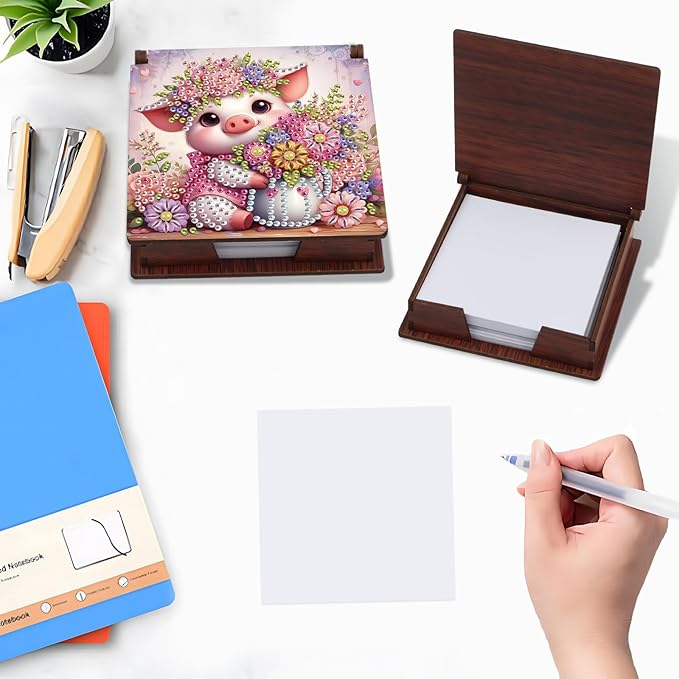 Pig Diamond Painting Kit Note Box,Memo Paper Storage Box Diamond Art,Sticky Note Holder Diamond Art,Diamond Painting Memo Pad For Office Desk. (Pig)