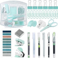 Colarr Mini Office Supply Kit Includes Stapler Tape Dispenser Staple Remover Paper Clips Scissor Staples Pen Sharpener Note Small Telescopic Knife for Office and School Clerk Student (Green)