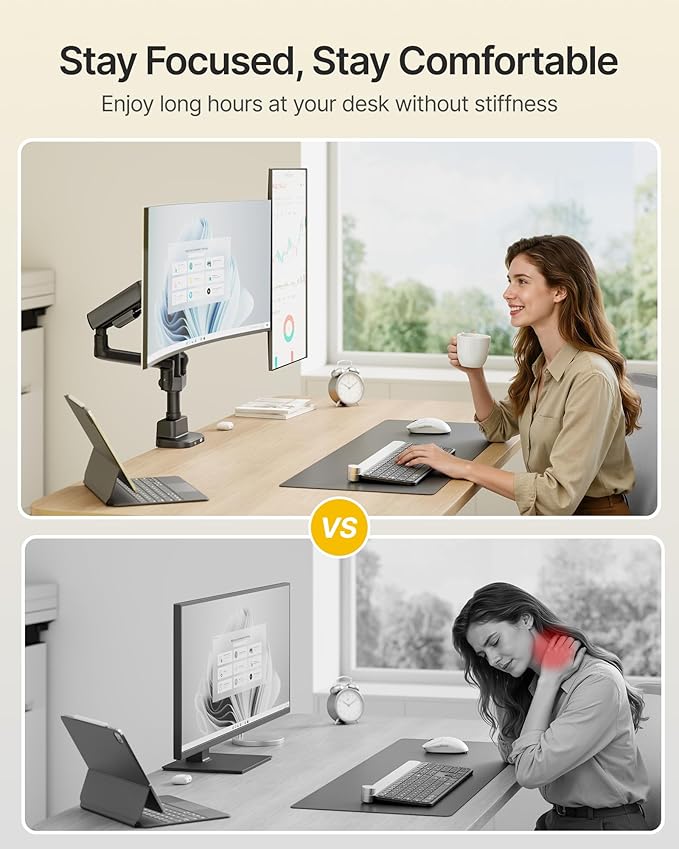 monTEK Dual Tall Monitor Arm with USB, Mechanical Spring Monitor Arm for 17-35" Screens, Adjustable Monitors Desk Mount Each Holds up to 24.2 lbs with C Clamp/Grommet, VESA 75/100mm, MA1011UCPBK-D