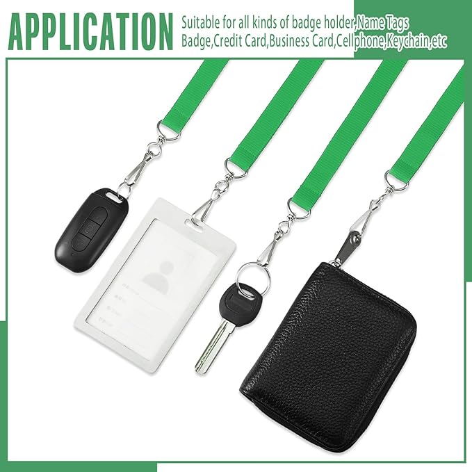 Patelai 120 Pcs Breakaway Lanyards with J Hook Bulk Flat for ID Badges Neck Badge Lanyards Card Name tag Holder Neck Straps (Green)