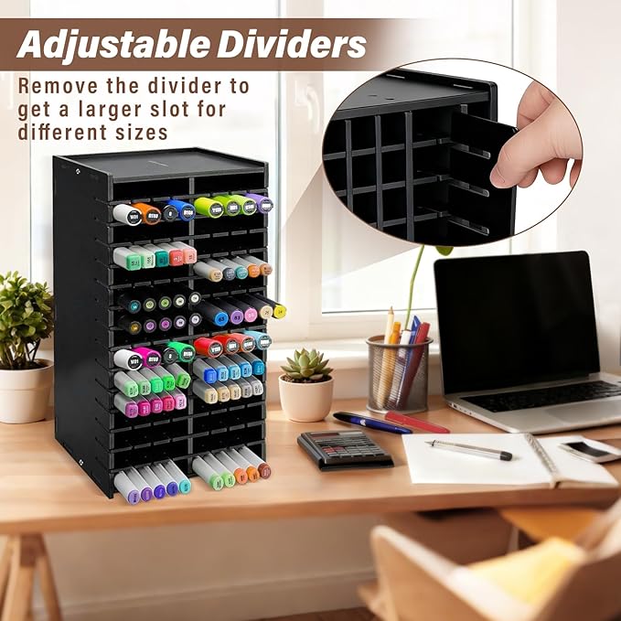 Marker Organizer,120-Slots Marker Holder with Adjustable Divider, Desk Marker Storage Organizer for Pens Colored Pencils Art Brushes Home Office Art Room and Classroom