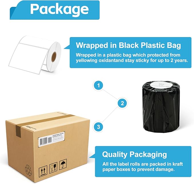 NineLeaf 4 Roll 4''x3'' Direct Thermal Shipping Address Labels with 500 Labels/Roll Compatible for Zebra 2844 ZP-450 ZP-500 ZP-505 Eltron Rollo Thermal Label Printers