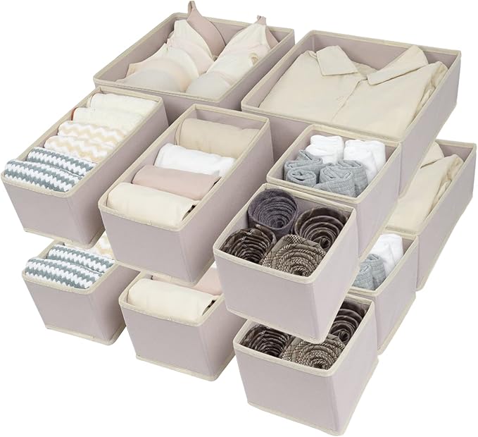 12 Pack Drawer Organizer Clothes, Foldable Fabric Dresser Organizer Closet Organizers and Storage Box for Underwear,Folded Clothes,Baby Clothing,Socks,Bra,Towels,Ties(12 Pack,Pink)
