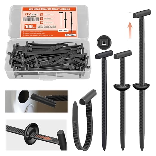 100 PCS 2026 New Upgrade Nylon Universal Cable Tie Buckle, with Clear Storage Box, Double-Sided Style Cable Tie Buckle, 5.91IN Extended Length Zip Tie for Car Repair (Fender, Bumper, Trunk Liner)