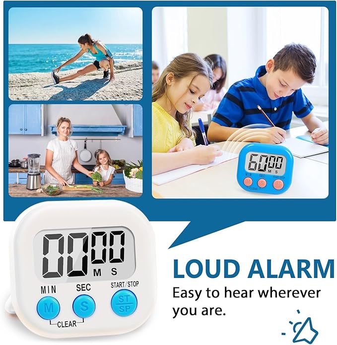 12 Pack Digital timers for Classroom, Magnetic Countdown Kitchen Timers for Cooking, Big Digits Loud Alarm Timer for Teachers, Sports, Study, Gym, Training, Baking