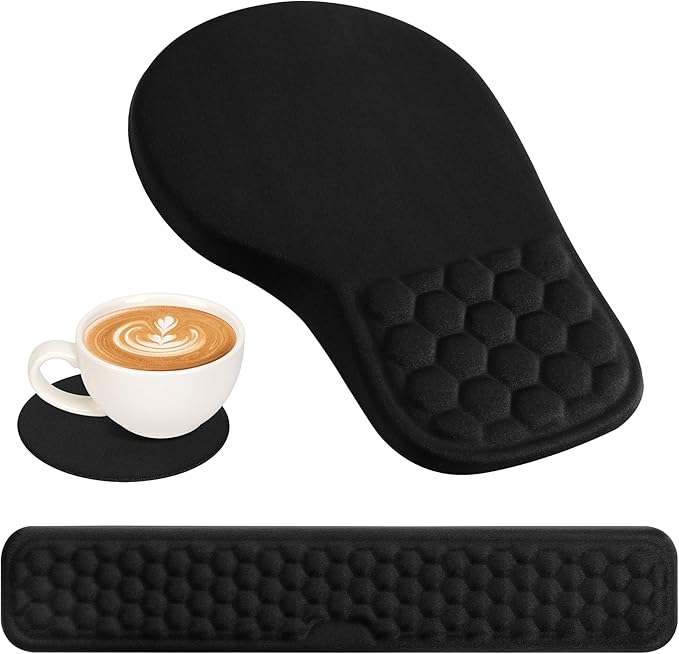 3 in 1 Ergonomic Wrist Rest for Keyeboard and Mouse, Non-Slip Desk Mouse Pad with Wrist Support, Keyboard Wrist Rest and Mouse Pad Set Massage Design (Black)