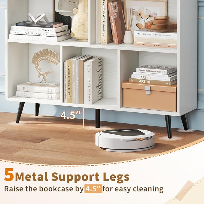 Tangkula 8-Cube Bookcase, Modern Storage Bookshelf with 5 Tapered Metal Legs & 2 Anti-Tip Kit, Freestanding Display Rack for Living Room, Study Room (8-Cube,White)