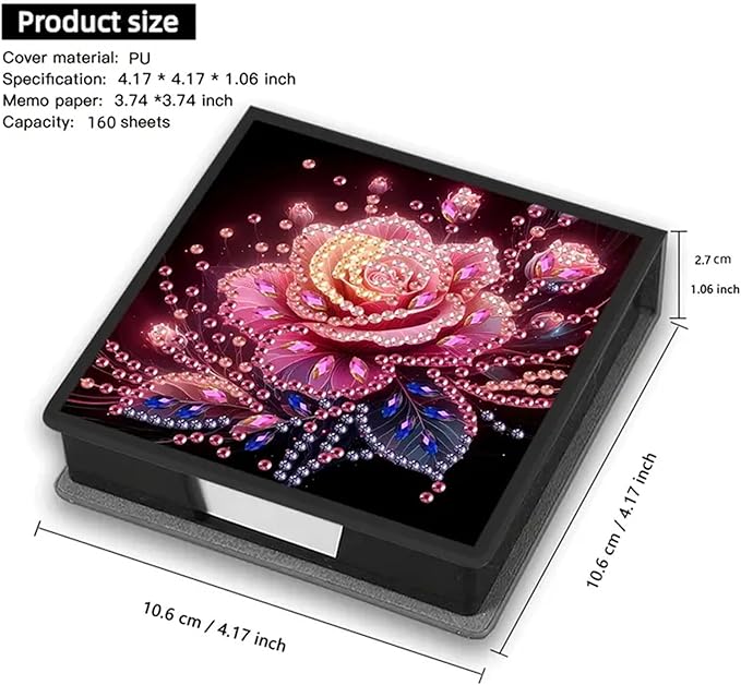 Flower Diamond Painting Kit Note Box,Memo Paper Storage Box Diamonds Art,Sticky Note Holder Diamond Art,Diamond Painting Memo Pad for Office Desk. (Flower)