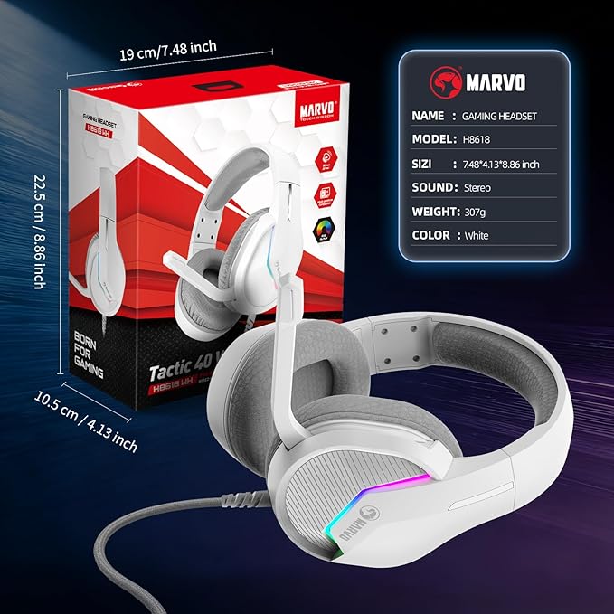 MARVO USB Gaming Headset with Mic, Wired Headphone with 7.1 Surround Sound, Noise Canceling Gaming Headphones for PC, PS5/PS4, Laptop, Mac, Nintendo- H8618