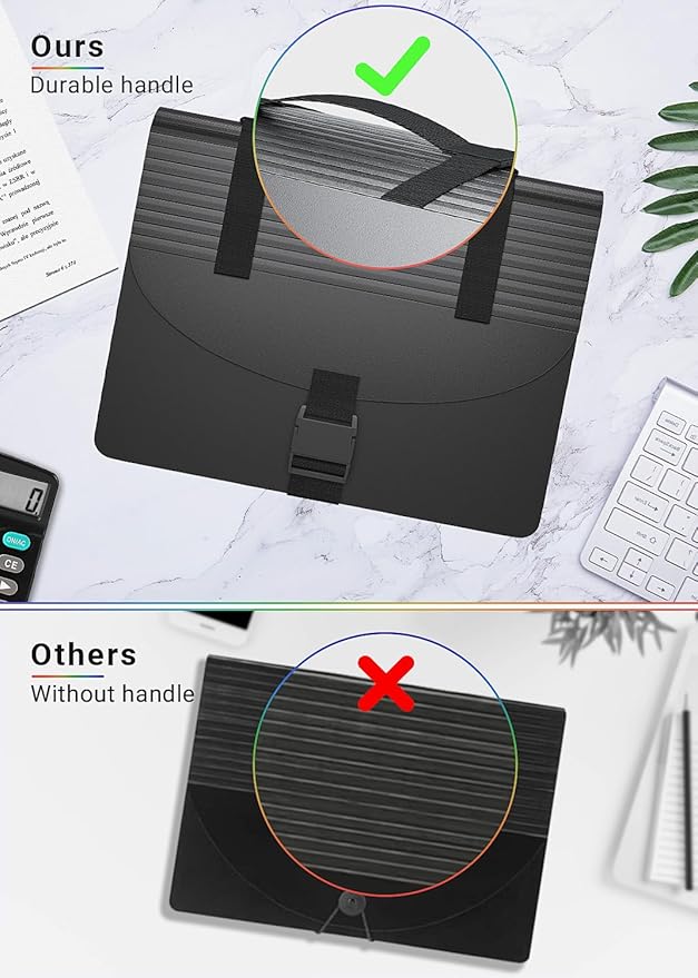 Expanding File Folders with Handle,Accordion File Organizer 13 Expandable Pockets,Portable Filing Box,Adjustable Support Strap,Colored Tabs,Paper Bills Documents Organizer,A4/Letter Size