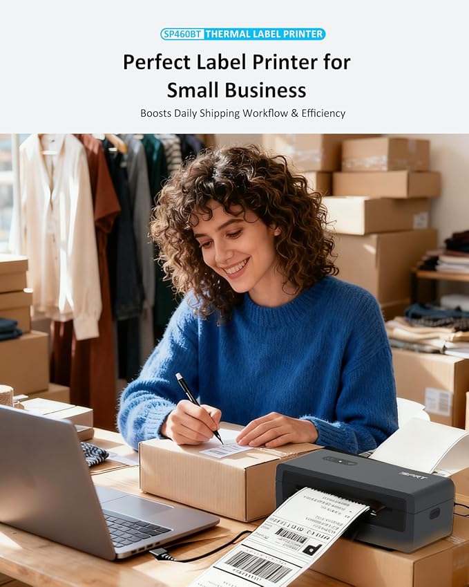 iDPRT Bluetooth Thermal Shipping Label Printer, 4x6 Wireless High-Speed Label Maker for Small Business, Compatible with Android, iPhone, Windows & Mac for Amazon, Ebay, Shopify, USPS, SP460BT