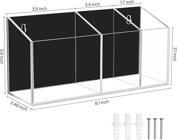 HBlife Magnetic Dry Erase Marker Holder for Whiteboard with 3 Compartments, Acrylic Wall Mount Magnet Pen Pencil Holder for Refrigerator, Locker Organizer Accessories for Classroom Office, Clear