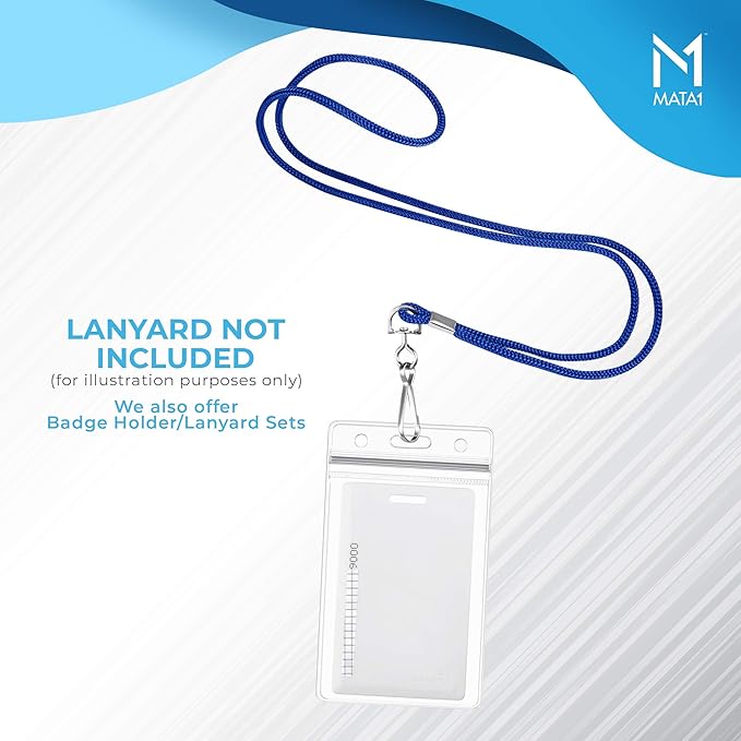 Mata1-USA Vertical ID Name Badge Holder (Clear, 2.25x3.5 Inch, 50 Pack), Plastic Nametag Card Holders with Zipper